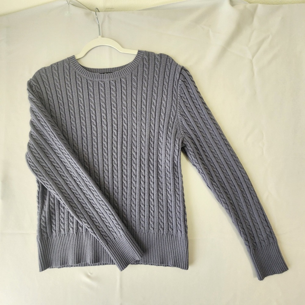 LILLUSORY Womens Cable Knit Sweater Crew Neck Dusty Blue Purple Viscose Blend L